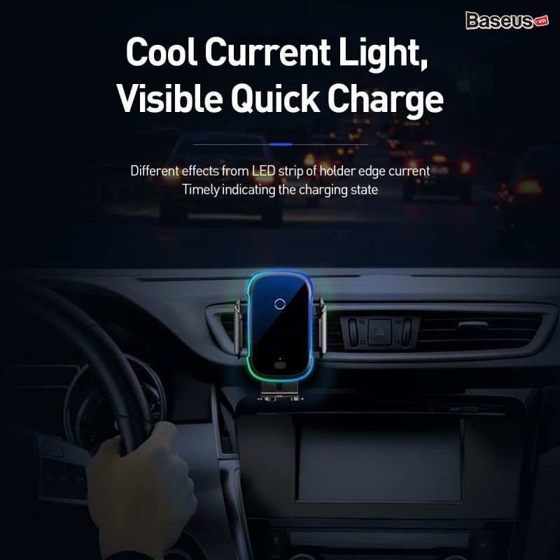 Giá đỡ điện thoại tích hợp sạc nhanh không dây 15W dùng trên xe hơi ôtô Baseus Light Electric Holder Wireless Charger