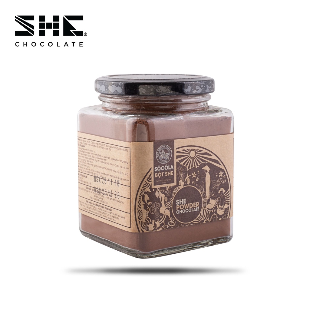 [Pha uống siêu ngon] Socola bột SHE Nguyên bản - Nguyên chất 100% - Hũ 170g - SHE Chocolate - Pha chế đa dạng --SHENB170