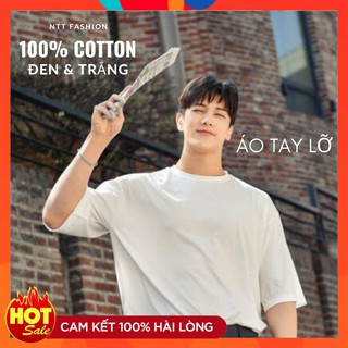 Áo thun tay lỡ trơn 🔹100% COTTON🔹 Áo tay lỡ nam nữ unisex cotton cao cấp thoáng mát