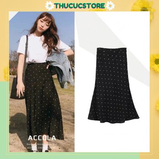 Chân váy chấm bi đuôi cá dáng dài cạp thun có lót trong phong cách Hàn Quốc hàng chuẩn Quảng Châu (kèm ảnh thật)