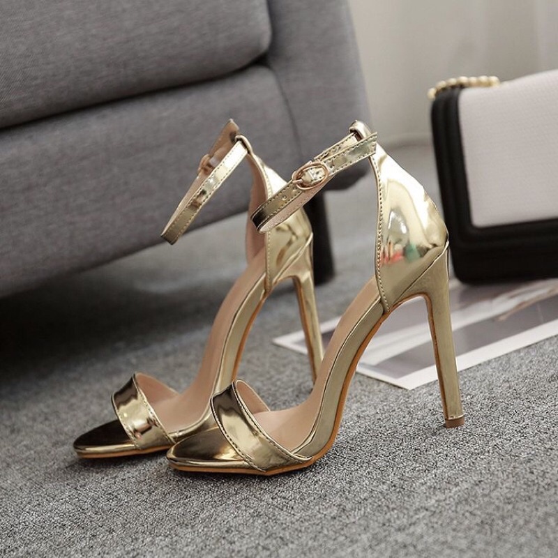 Sandal cao gót nữ kiểu dáng quai ngang bản nhỏ mẫu da bóng, 3 màu, SD14, Oula Store