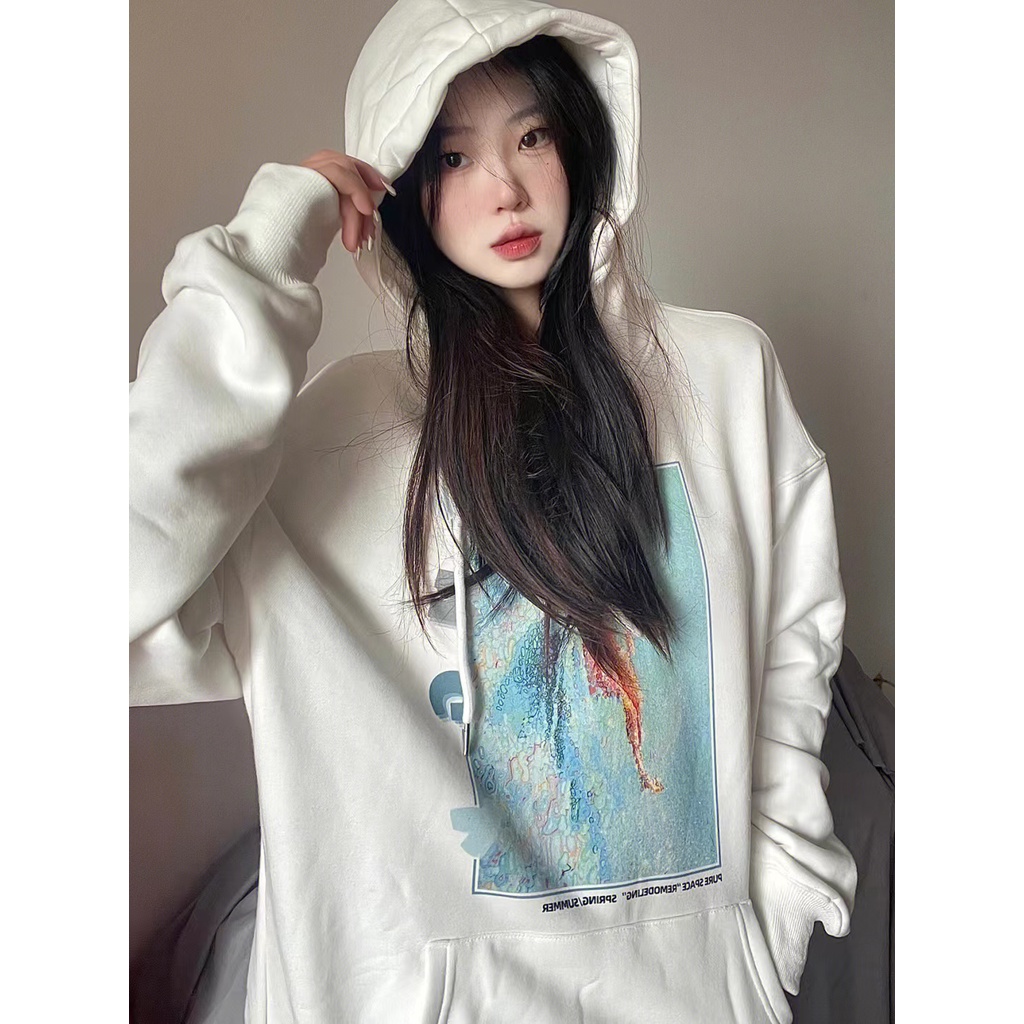 NRVP Áo Hoodie Tay Dài Oversize In Họa Tiết Phong Cách Hàn Quốc Kiểu Mới Cho Nam / Nữ