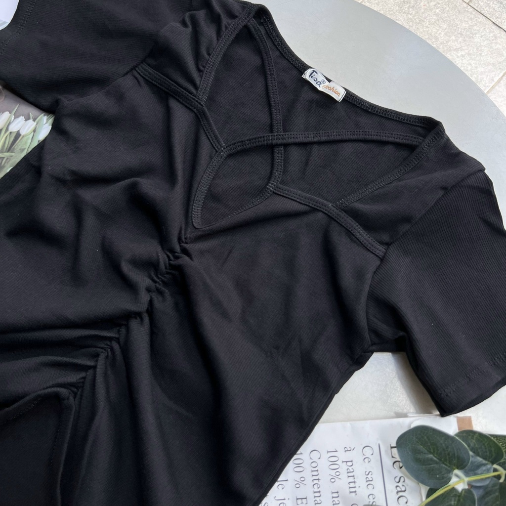 Áo thun tay ngắn có dây yếm choàng cổ dúm ngực freesize cực sexy