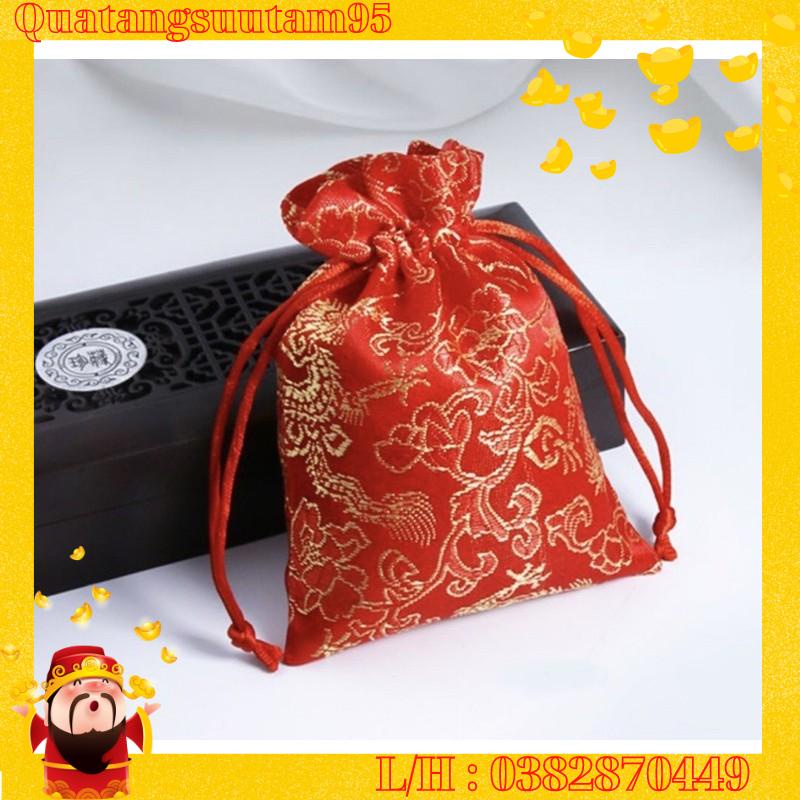 Combo 10 túi gấm đỏ thêu rồng phụng 7x9cm