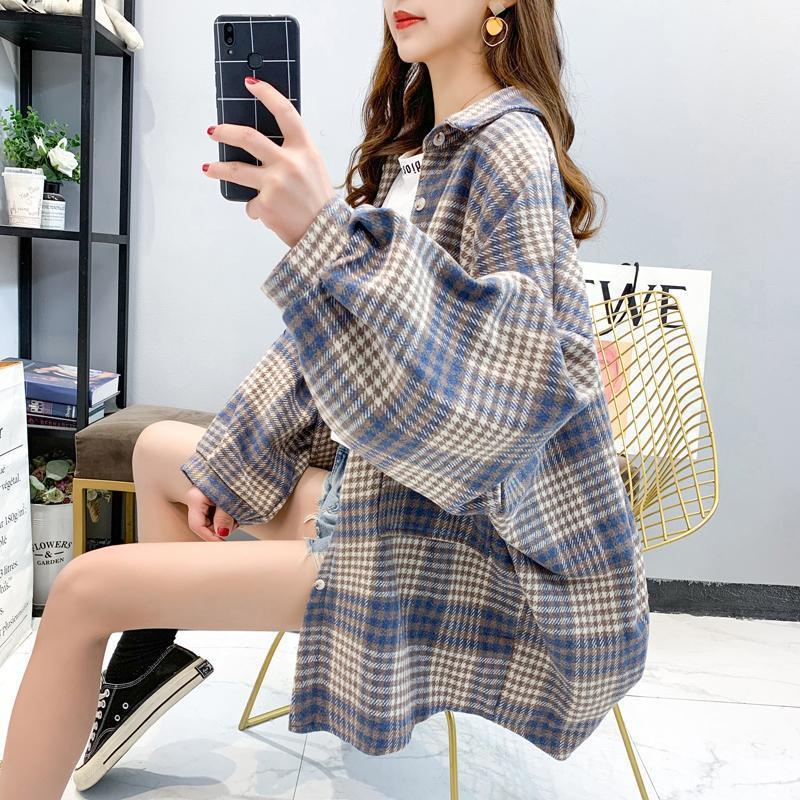 Áo Khoác Dáng Rộng Dày Dặn Họa Tiết Kẻ Sọc Phong Cách Hàn Quốc Thời Trang Xuân Thu Mới Cho Nữ