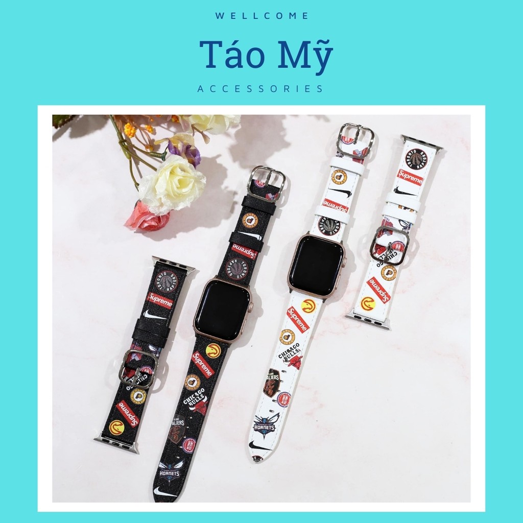 Dây Apple Watch chất liệu Da thương hiệu Supreme full size thời trang 2020