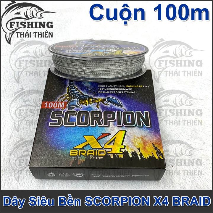 Dây Câu Cá Siêu Bền, Dây Dù Câu Lure, Tóm Lưỡi Câu Scorpion X4 Braid Cuộn 100m