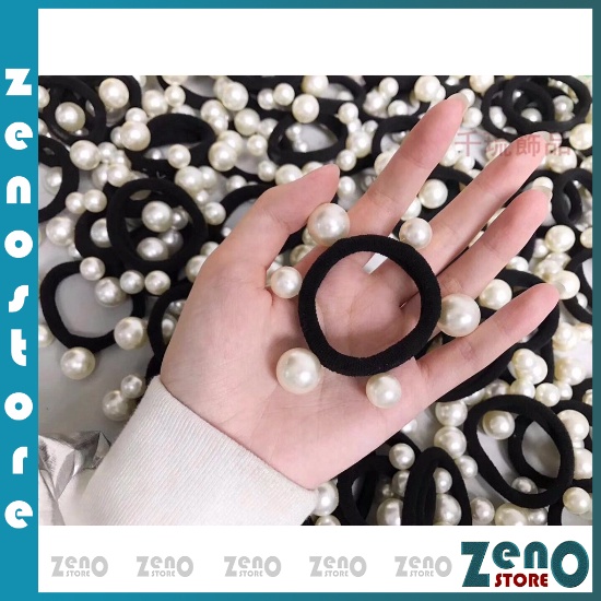 Set 5 dây buộc tóc màu đen đính hạt sang chảnh, chun buộc tóc đàn hồi không đau PT24