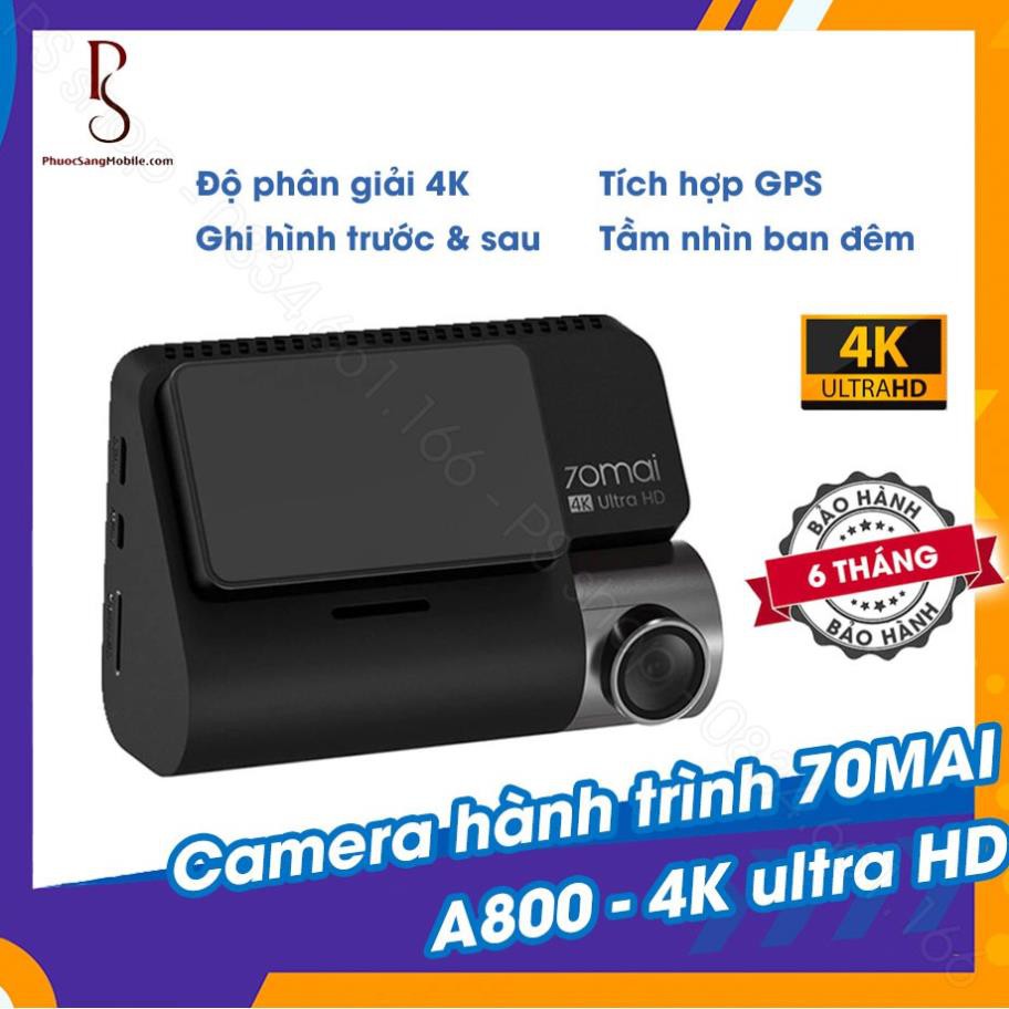 Bộ camera hành trình 70mai A800 4K Ultra HD - tích hợp GPS - quay trước sau - A800 Dash Cam