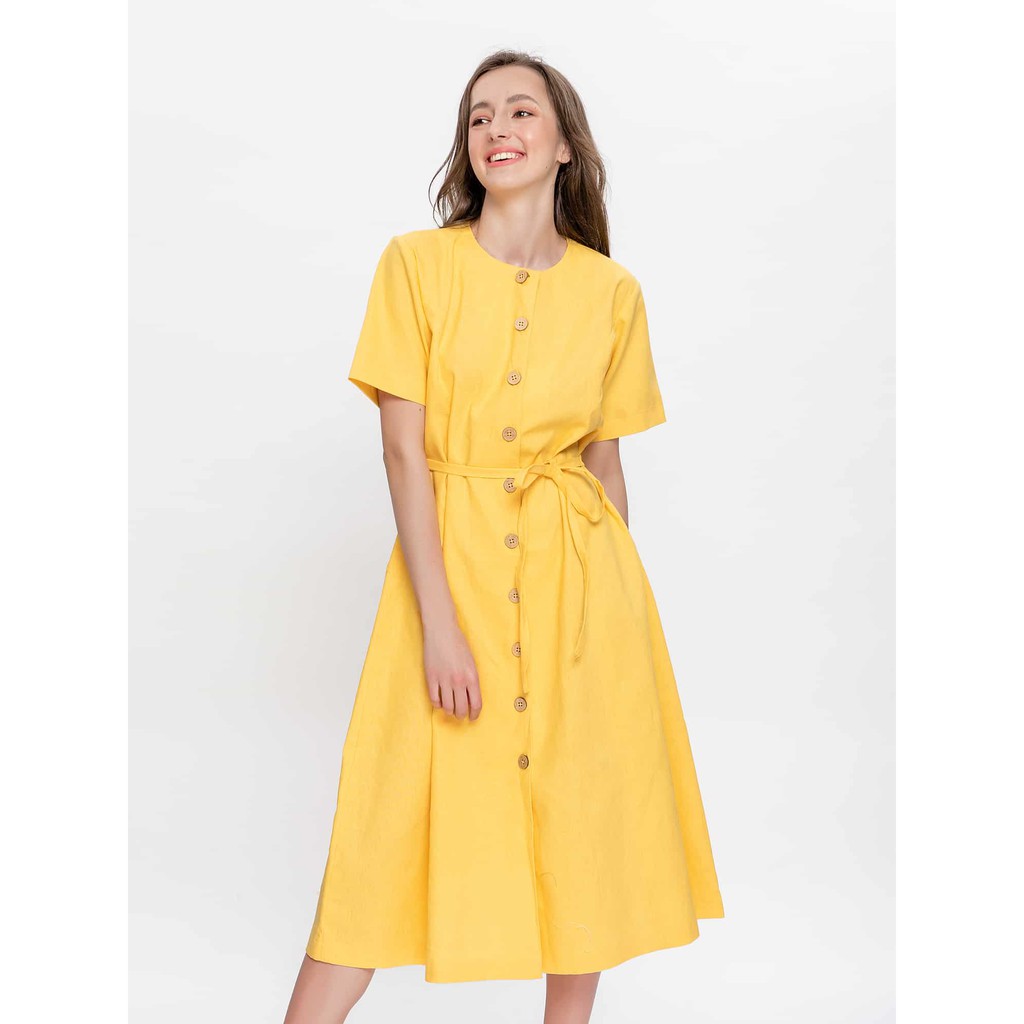 Đầm Linen Ngắn Tay Vàng - YV LE & CO | BigBuy360 - bigbuy360.vn
