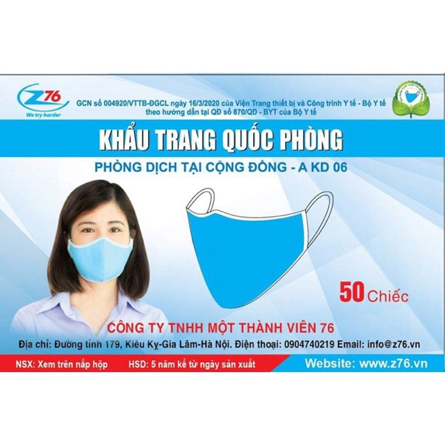 Khẩu trang 1 hộp 50c/39k Khẩu trang quốc phòng AKD06 cam kết 100% chính hãng - Việt Nam quyết thắng đại dịch Covid
