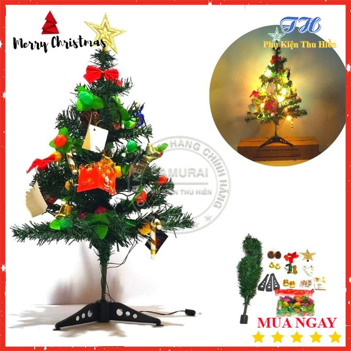 Cây thông noel để bàn 60cm mini trang trí giáng sinh full phụ kiện cho phòng khách, phòng ngủ, bàn làm việc