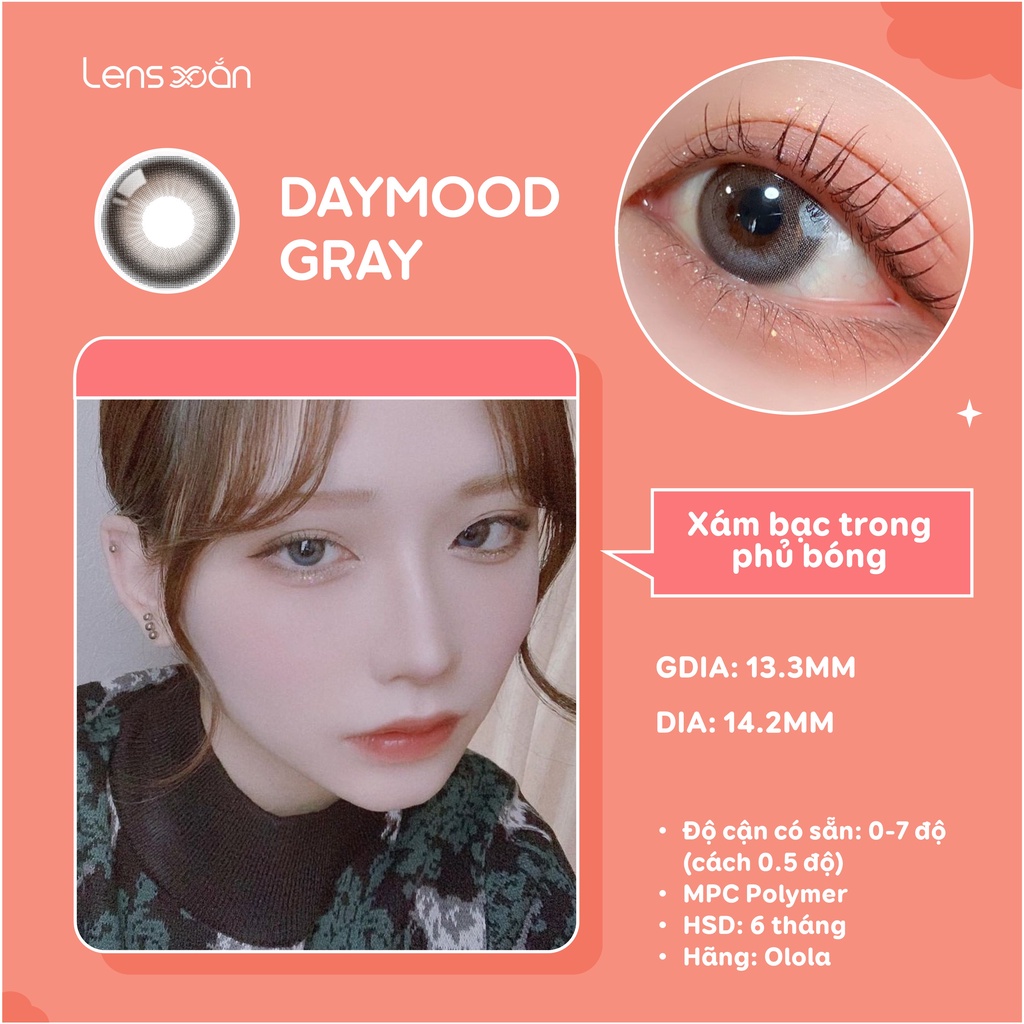 KÍNH ÁP TRÒNG CAO CẤP DAYMOOD GRAY CỦA OLOLA ( MPC LENS): LENS XÁM ĐEN ÁNH BẠC PHỦ BÓNG | LENS XOẮN ( GIÁ 1 CHIẾC)