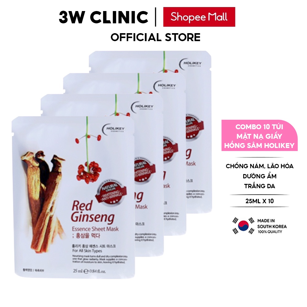 Hộp 10 Túi Mặt Nạ Giấy Dưỡng Da HOLIKEY Hàn Quốc Chiết Xuất Hồng Sâm Trẻ Hóa Làn Da &amp; Cấp Ẩm 25mlx10
