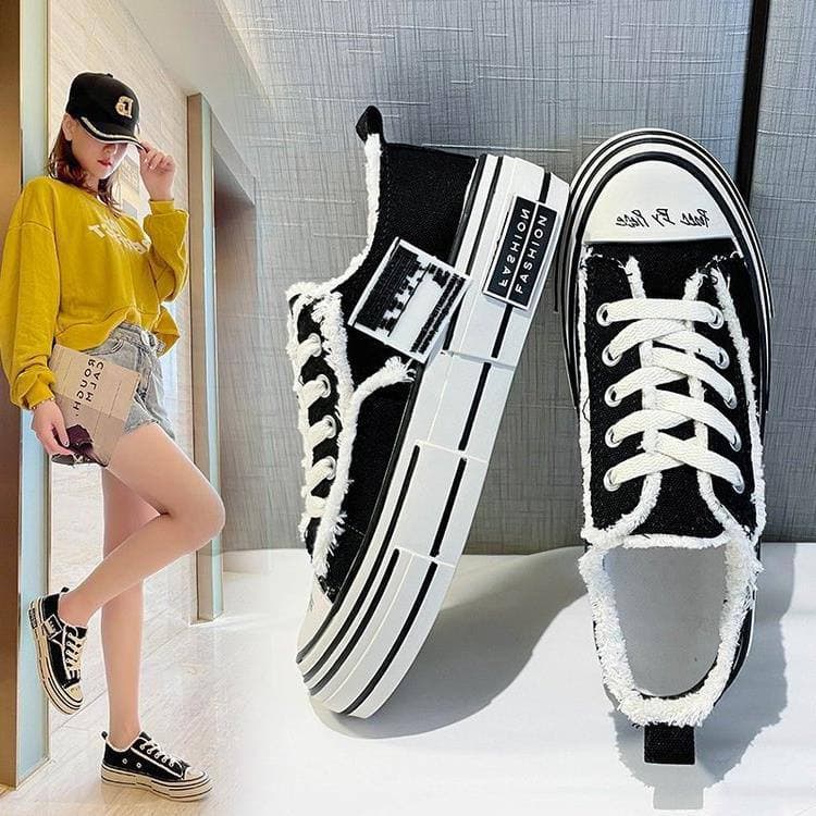 Giày bò rách nữ, giày sneaker nữ vải bò rách viền siêu hot hít