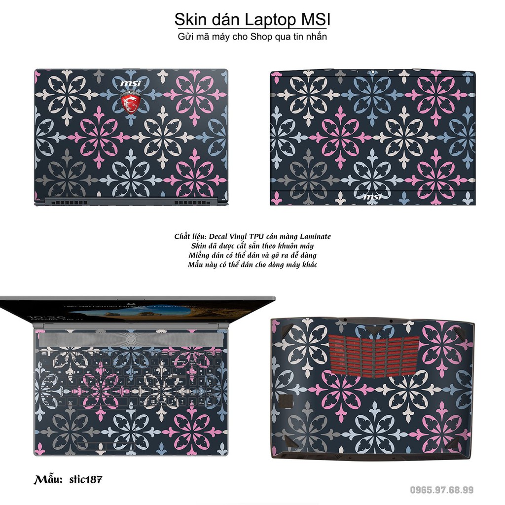 Skin dán Laptop MSI in hình Hoa văn sticker _nhiều mẫu 31 (inbox mã máy cho Shop)