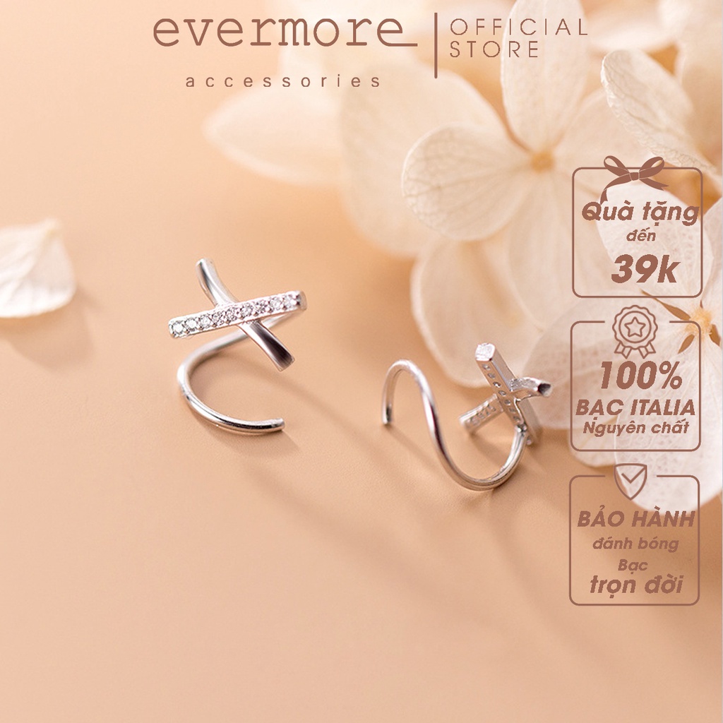 Bông tai bạc EVERMORE, khuyên tai chữ X xoắn kép bạc Ý 925 nguyên chất, phong cách minimalism ,hiện đại - H019