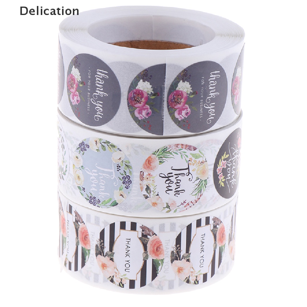 Set 500 Miếng Dán Niêm Phong Bao Thư Hình Tròn In Chữ Thank You Và Hoa