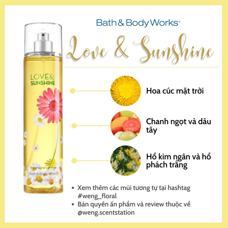 (MÙI HOT) Xịt toàn thân Bath & Body Works mùi Love Sunshine