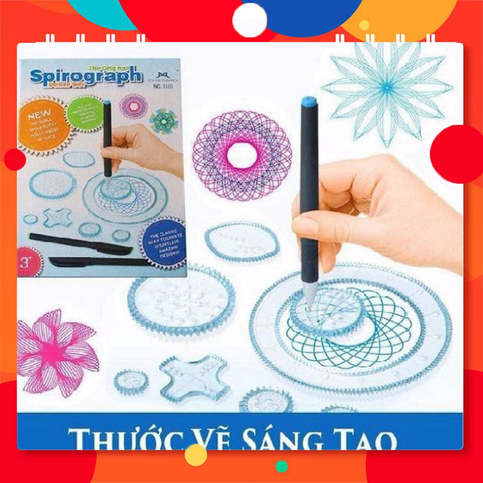 [RẺ]  Bộ Thước Vẽ Họa Tiết, Hoc Vẽ Sáng Tạo Spirograph No:2143