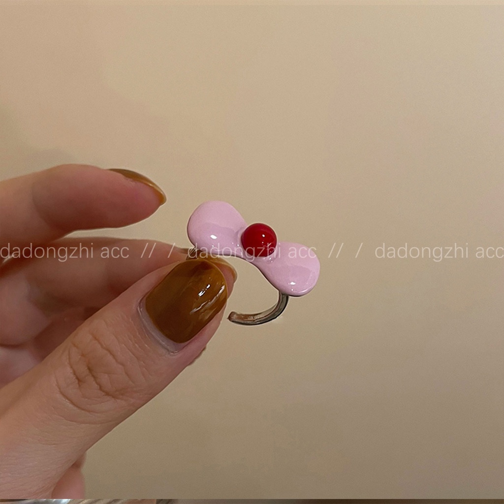 Nhẫn Hở Hình Nơ Đính Đá Mặt Trăng Màu Hồng Xinh Xắn
