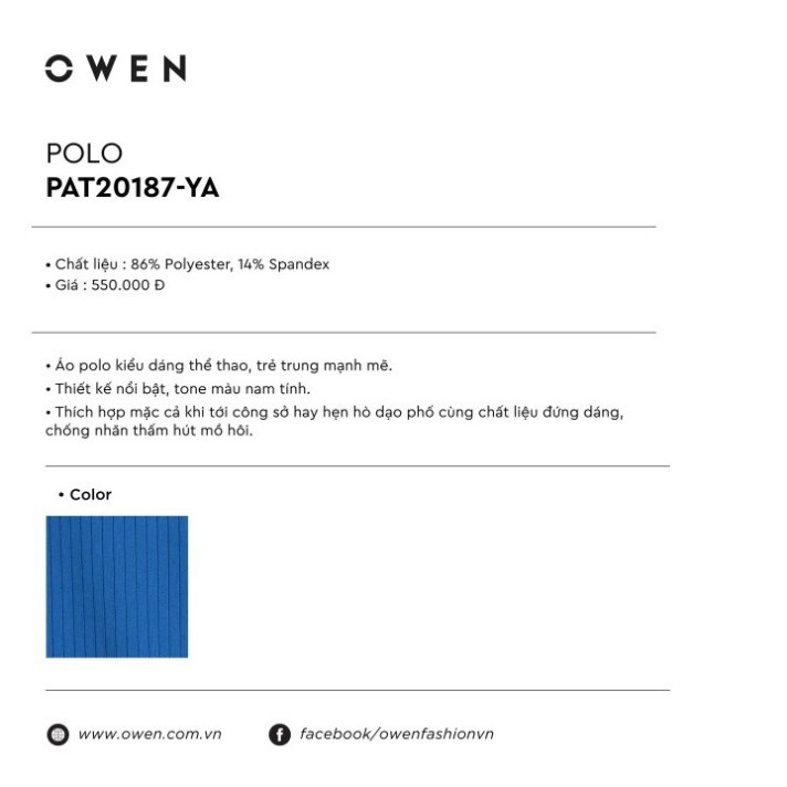 OWEN - Áo Polo nam ngắn tay Owen màu xanh 20287 - Áo thun có cổ nam [Cam kết chính hãng]