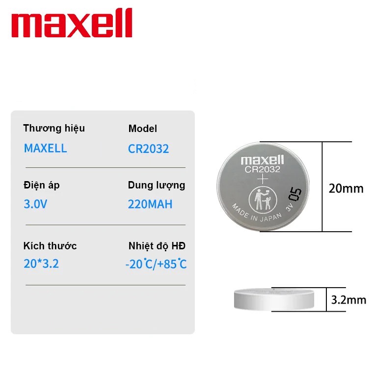 Pin Maxell CR2032 3V chính hãng 1 viên