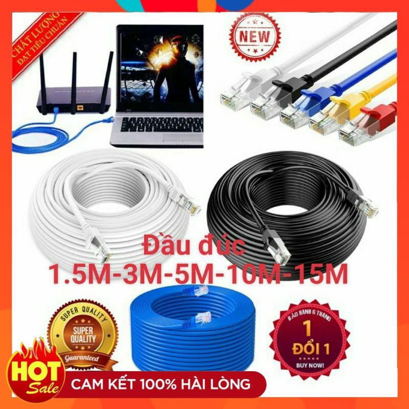 Dây mạng cat5e dài 1.5M 3M 5M 10M 15 chuẩn đúc sẵn 2 đầu bấm-dây lan internet tốt xịn chất lượng cao cấp