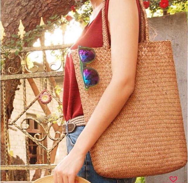 Túi Cỏ Bàng Phong Cách Đồng Quê Rustic Size 28*28*6cm - Hàng Việt Nam Xuất Khẩu - Lucky Girl shop