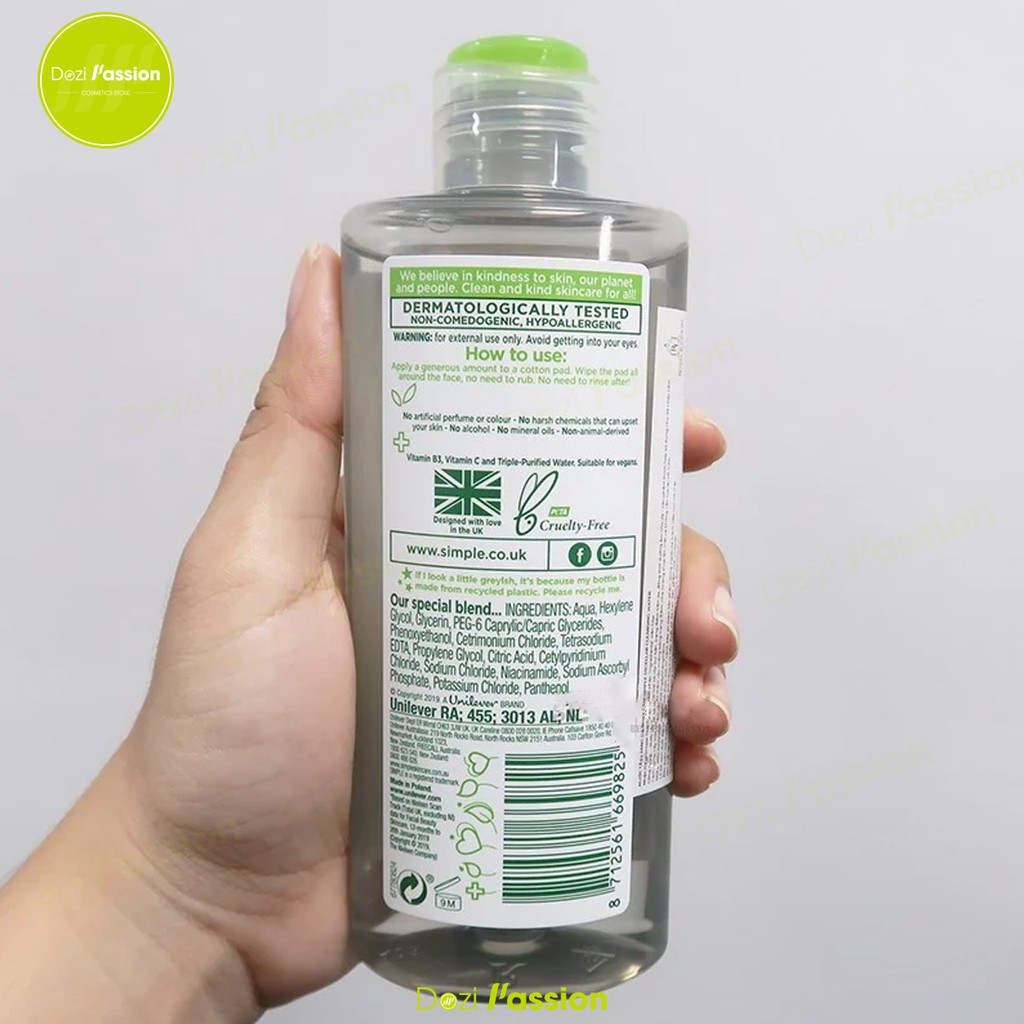 Nước Tẩy Trang Simple Làm Sạch Nhẹ Nhàng, Cấp Ẩm - Simple Micellar Cleansing Water 200ml