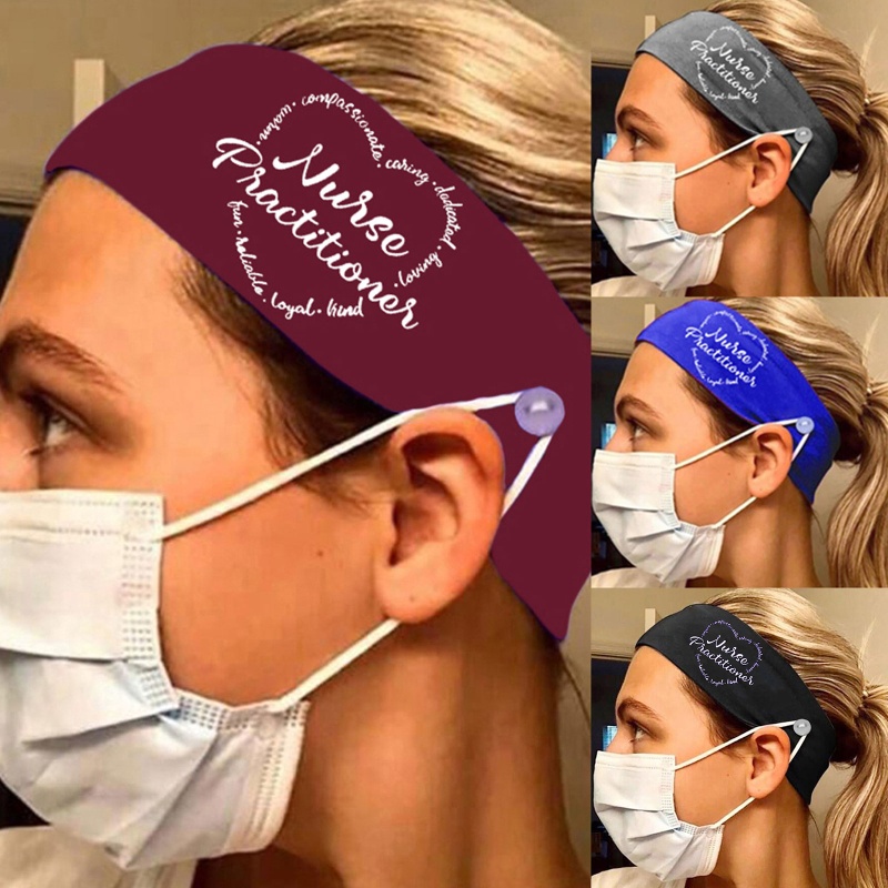 Băng Đô Cài Tóc Co Giãn In Chữ Bảo Vệ Tai Khi Y Tá