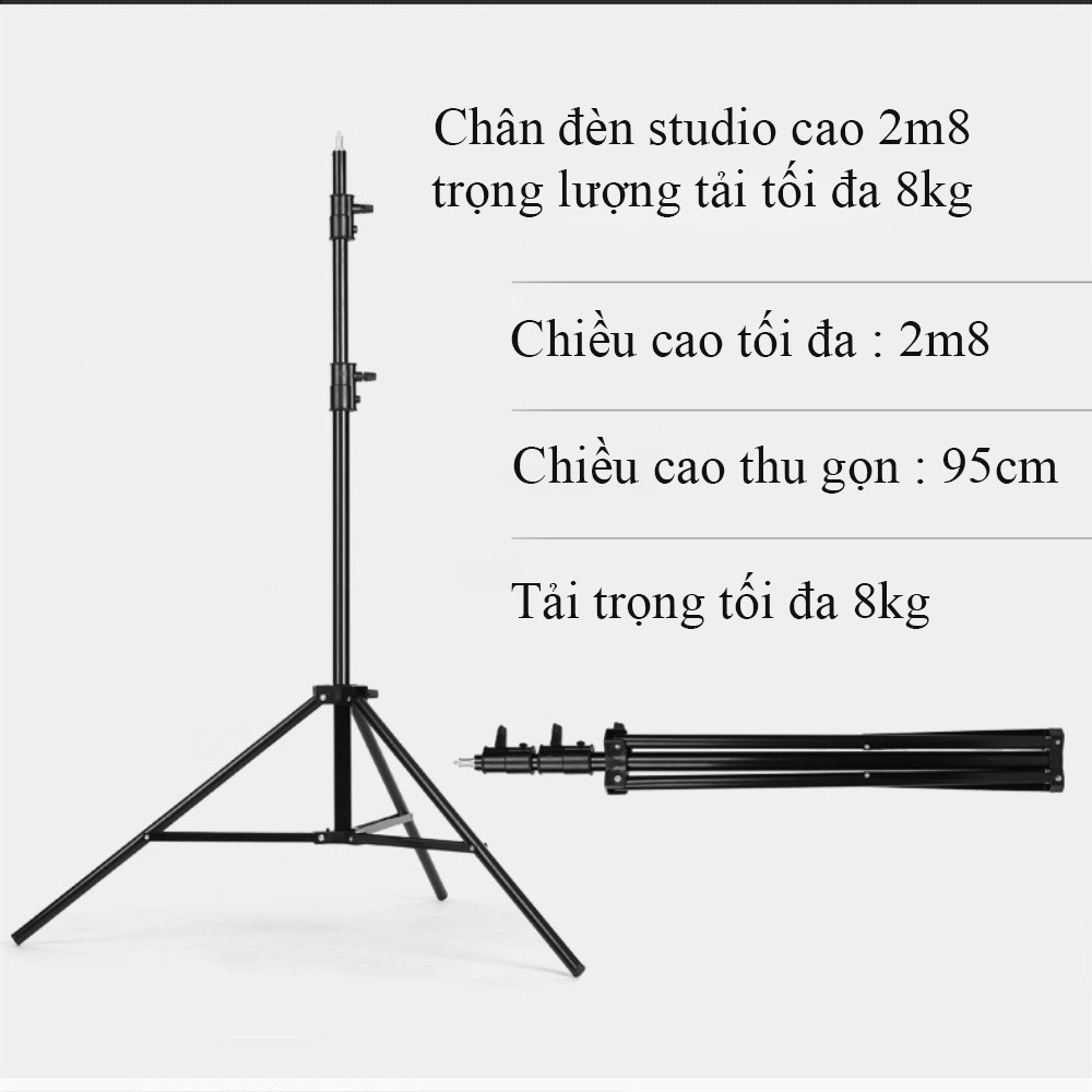 Chân đèn livestream, studio, flash rời dùng chụp ảnh quay phim chiều cao 2m8 tải trọng 8kg chính hãng Refutuna