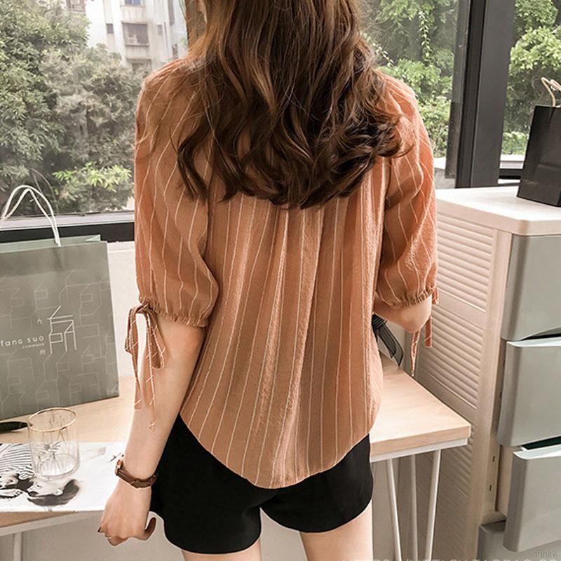 Áo kiểu chất Chiffon hoạ tiết kẻ sọc cho phái nữ