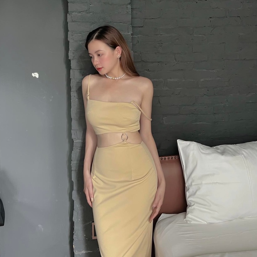 Đầm 2 dây midi kiểu dáng ôm body khoen Emilyshop ulzzang