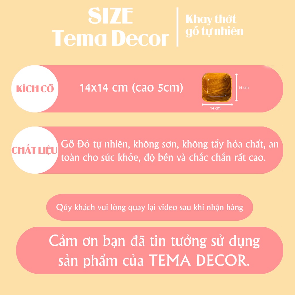 Tô gỗ decor Tema - Tô gỗ đựng đồ ăn gỗ đỏ hình vuông siêu đáng yêu K82B