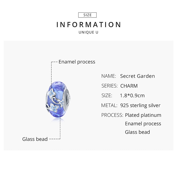 Hạt Cườm Bamoer BSC390 Bằng Bạc 925 / Thủy Tinh Màu Xanh Dương Họa Tiết Hoa Để Làm Vòng Tay Cho Nữ