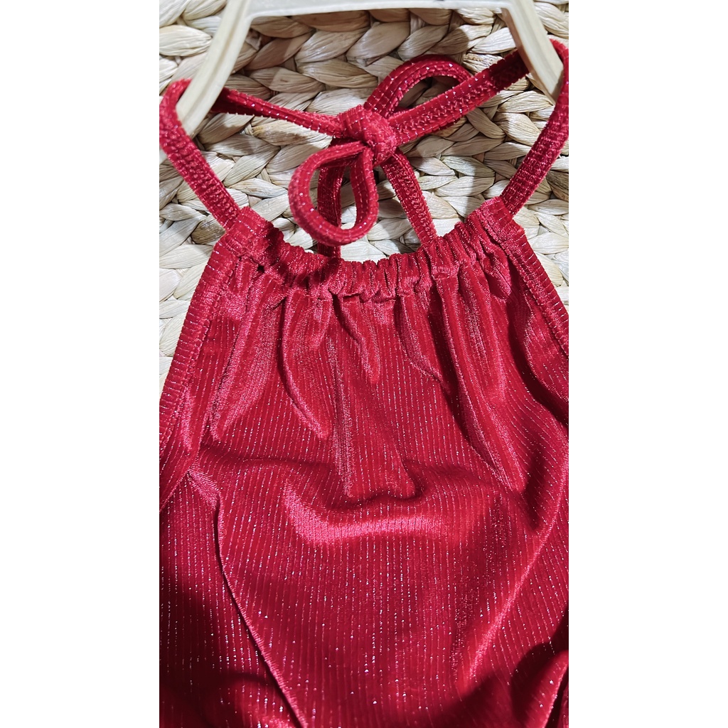 Đầm nhung cổ yếm xòe dáng ngắn ulzzang, váy nhung hở lưng quyến rũ D116