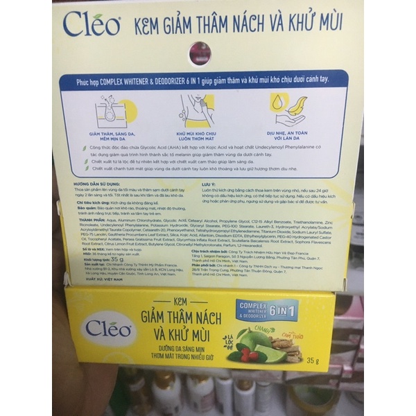 Kem giảm thâm nách và khử mùi Cleo dưỡng sáng 6trong1 35g