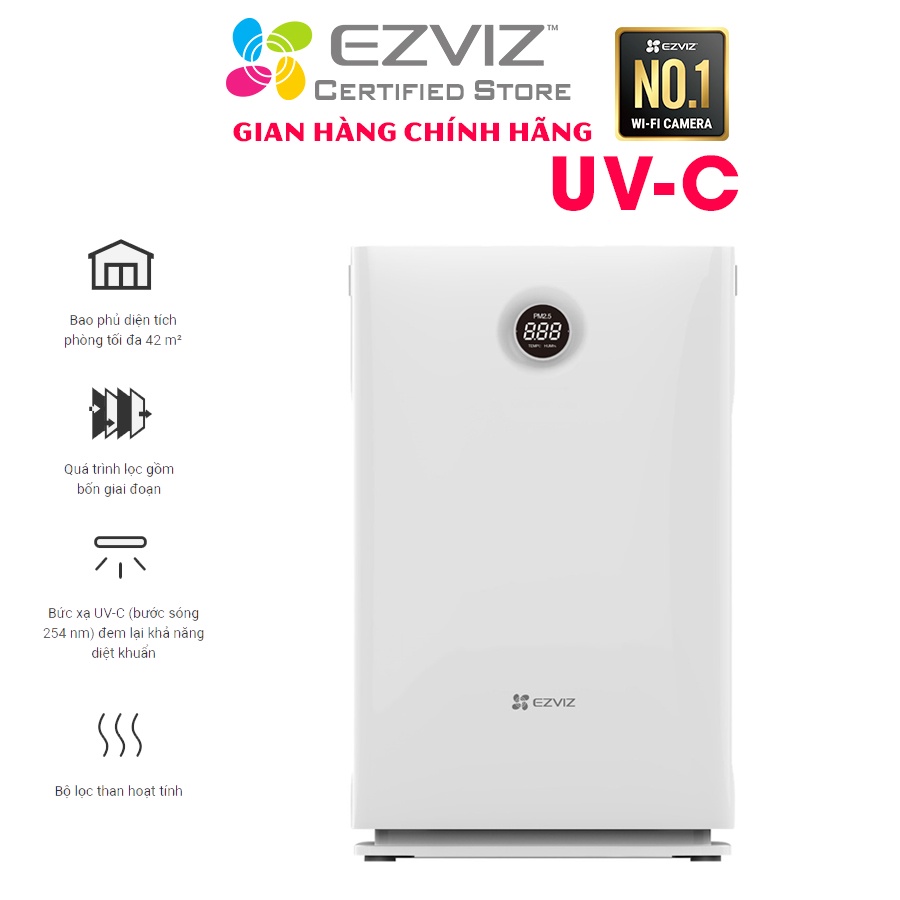 Máy lọc không khí EZVIZ UV-C bao phủ 42m vuông, lọc bằng tia cực tím và than hoạt tính