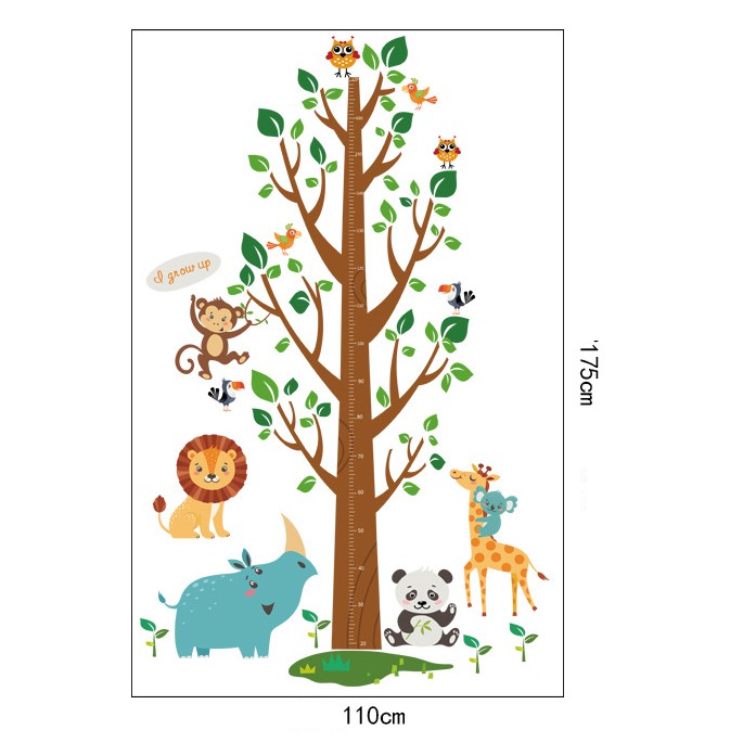 Decal dán tường thước đo và 4 thú