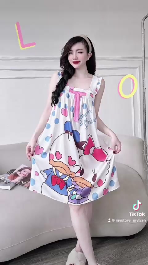 Đầm ngủ 2 dây, váy ngủ mặc nhà  dễ thương quyến rũ vải lụa latin in 3D hàng thiết kế mịn mát freesize dưới 62kg MY STORE | BigBuy360 - bigbuy360.vn