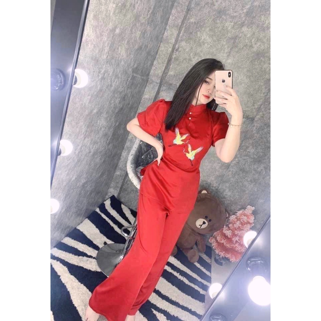 MẪU THÊU HẠC MÀU ĐỎ