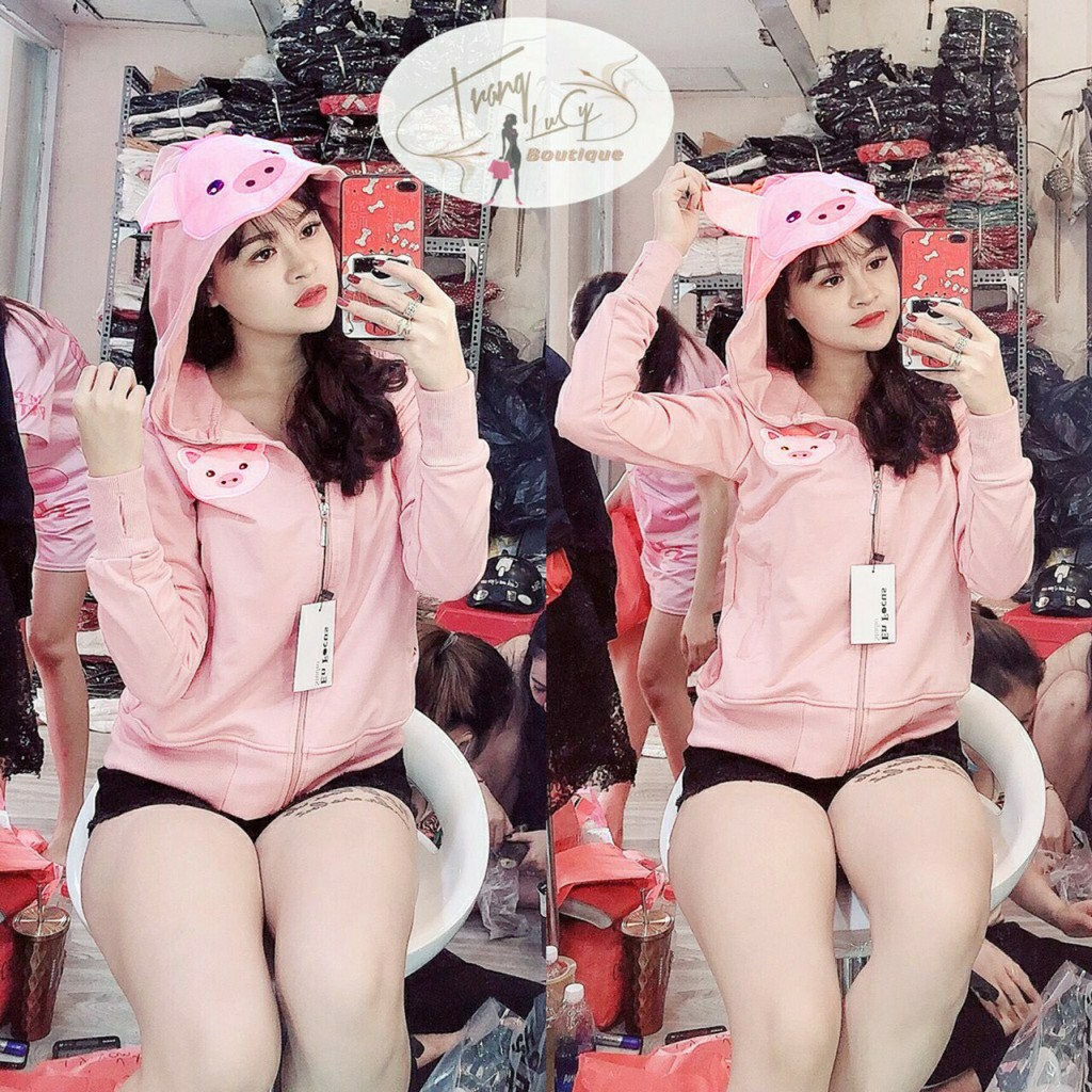 Áo Khoác Nữ Da Cá Thêu Nón Con Heo KUTE-Có Ảnh Thật | BigBuy360 - bigbuy360.vn