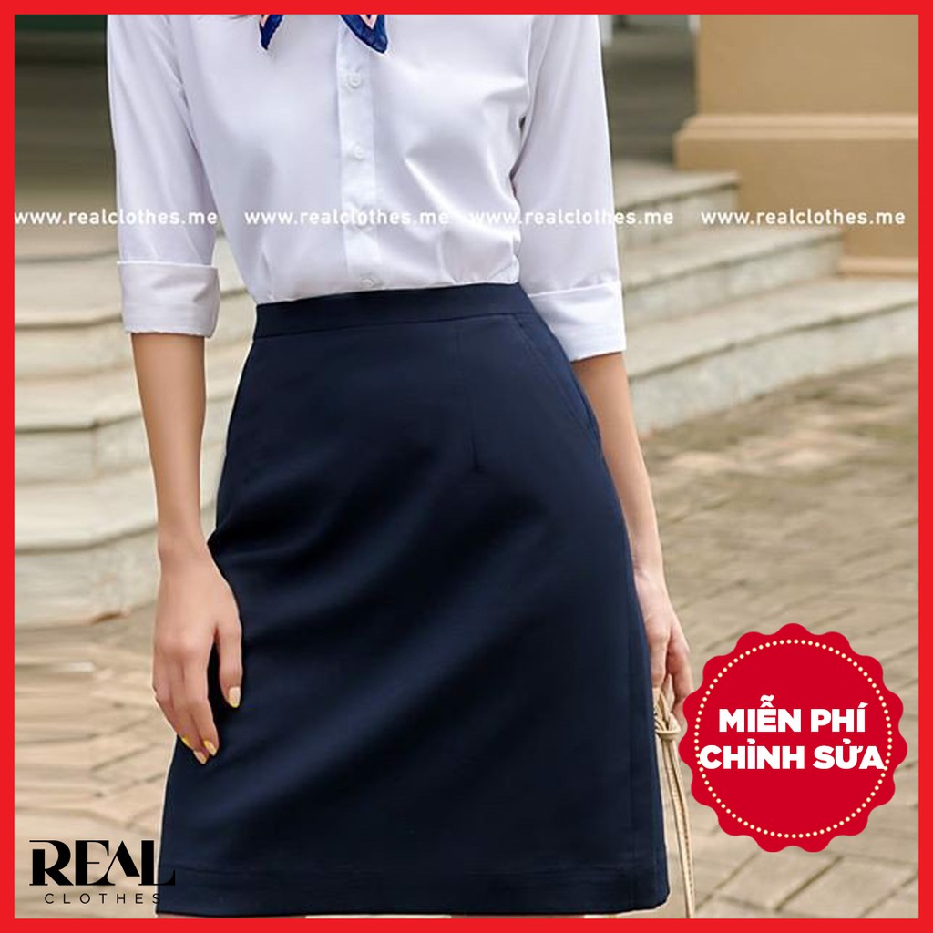 Váy A cơ bản màu xanh đen Real Clothes, đủ size, thiết kế phù hợp công sở
