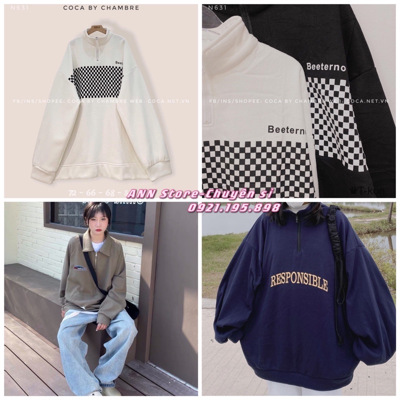 Áo nỉ swt khoác zip in caro cá tính chất nỉ bo tăm dày (annstore_ảnh thật)z