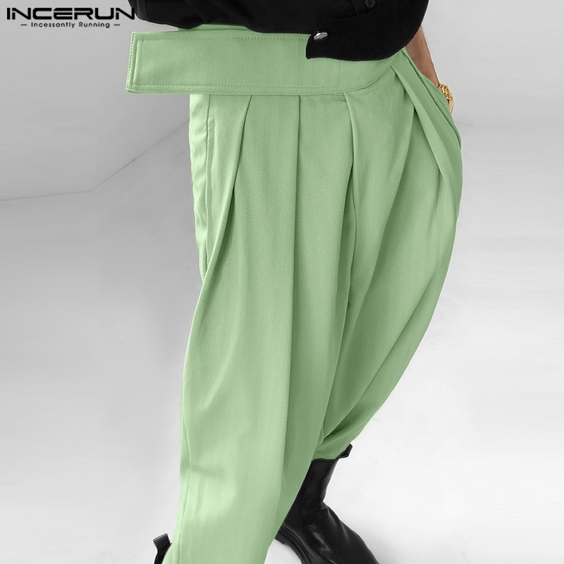 Quần baggy dài ống rộng INCERUN màu trơn lưng cao thời trang cho nam