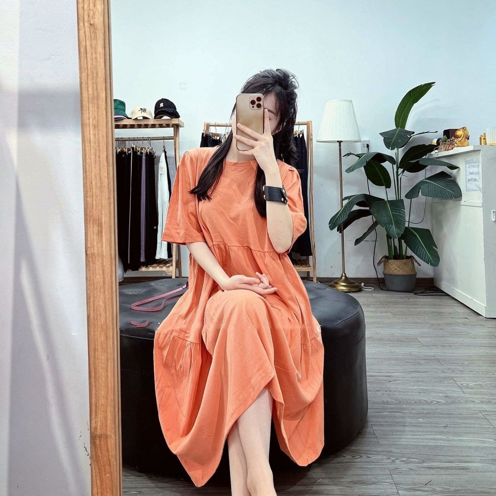 Váy bầu ngắn tay thiết kế tầng xinh xắn thời trang công sở Mom and baby M523