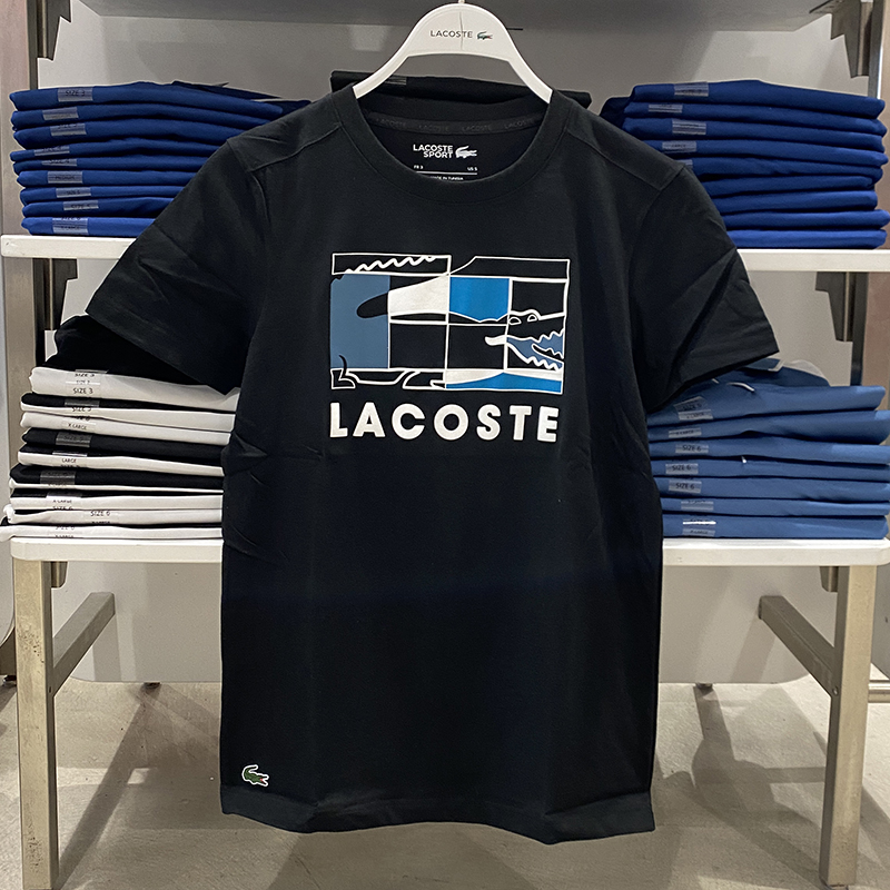 Áo thun thể thao cổ tròn tay ngắn in hoạ tiết Lacoste thời trang dành cho nam giới