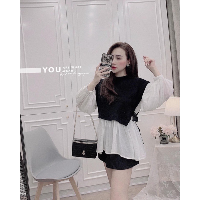 [Áo Kiểu] ÁO BBDOLL THUN ZIP MIX VOAN TRẮNG✨ ẢNH THẬT | BigBuy360 - bigbuy360.vn