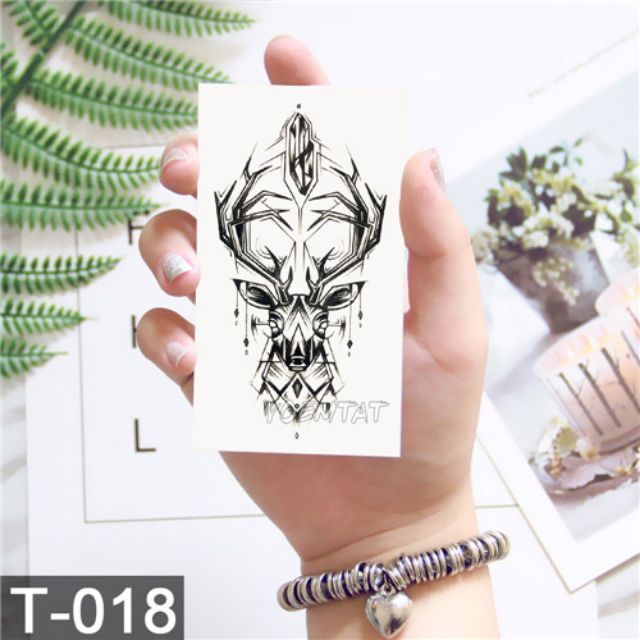 Hình xăm dán tattoo động vật hươu nai t018.Xăm dán tatoo mini tạm thời, size &lt;10x6cm